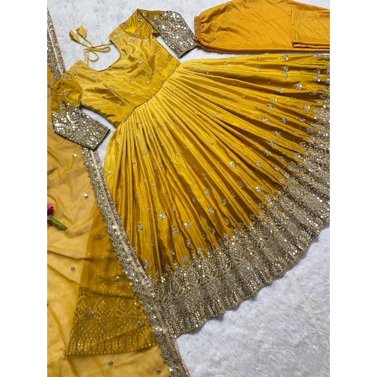 Designer Anarkali Gown with Pent and Dupatta for Parties and Evening Occasions
