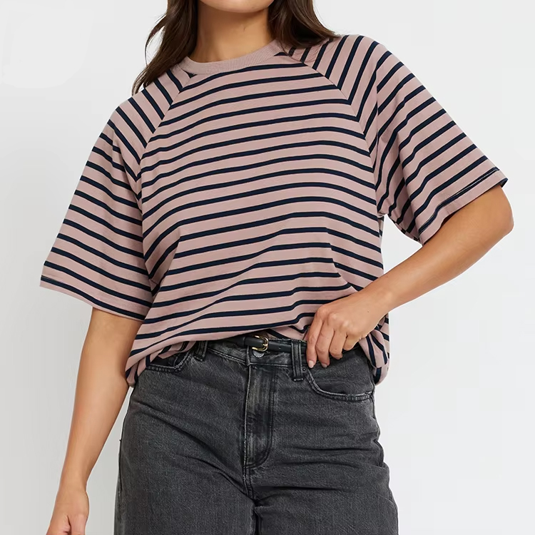 Eco-friendly Nursing Shirts Cotton Oversized Stripe Breastfeeding T-Shirt Maternity Clothing for Pregnant Women