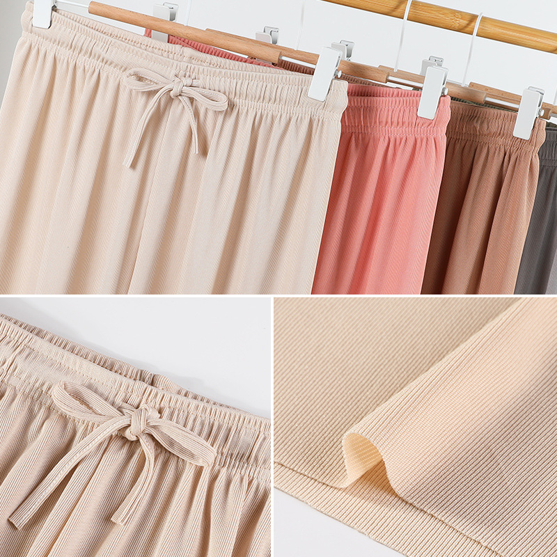 Wholesale Summer Loose High Waist Elastic Ice Silk Wide Leg Pants Women's Solid Color Pants Casual Trousers
