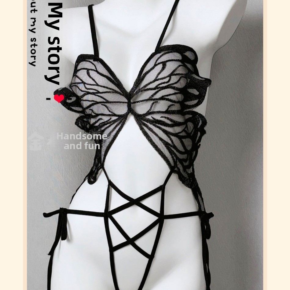 Golden Silk Woven Fun Sexy Lingerie Large Butterfly Strap Open Crotch Bodysuit Hollow Binding Temptation Women's Sexy Lingerie