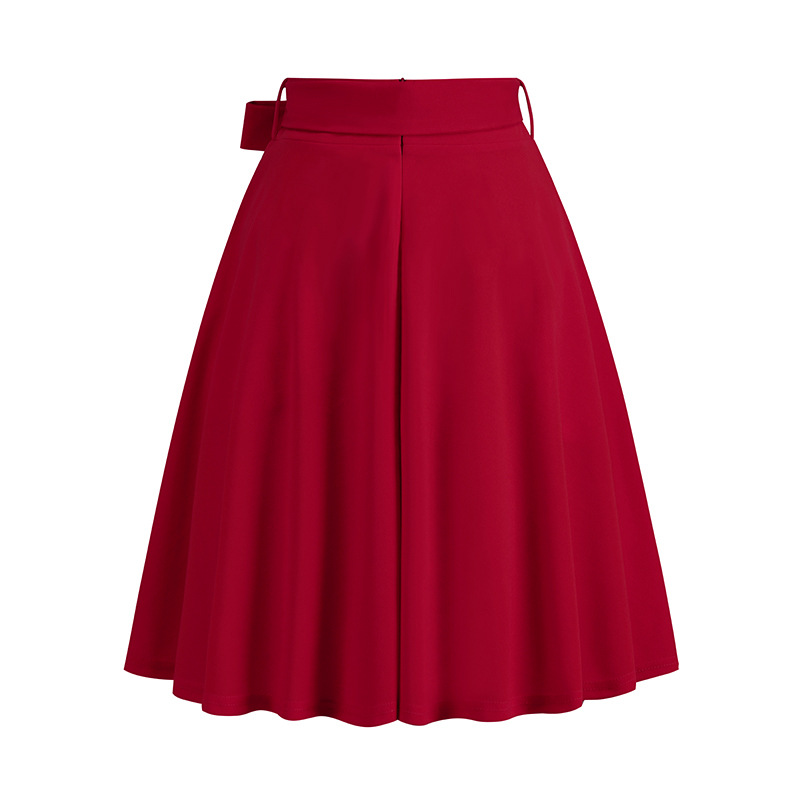 2023 New Midi Length Casual Women Skirt with Belt Solid Color Long Swing a Line Skirts Faldas