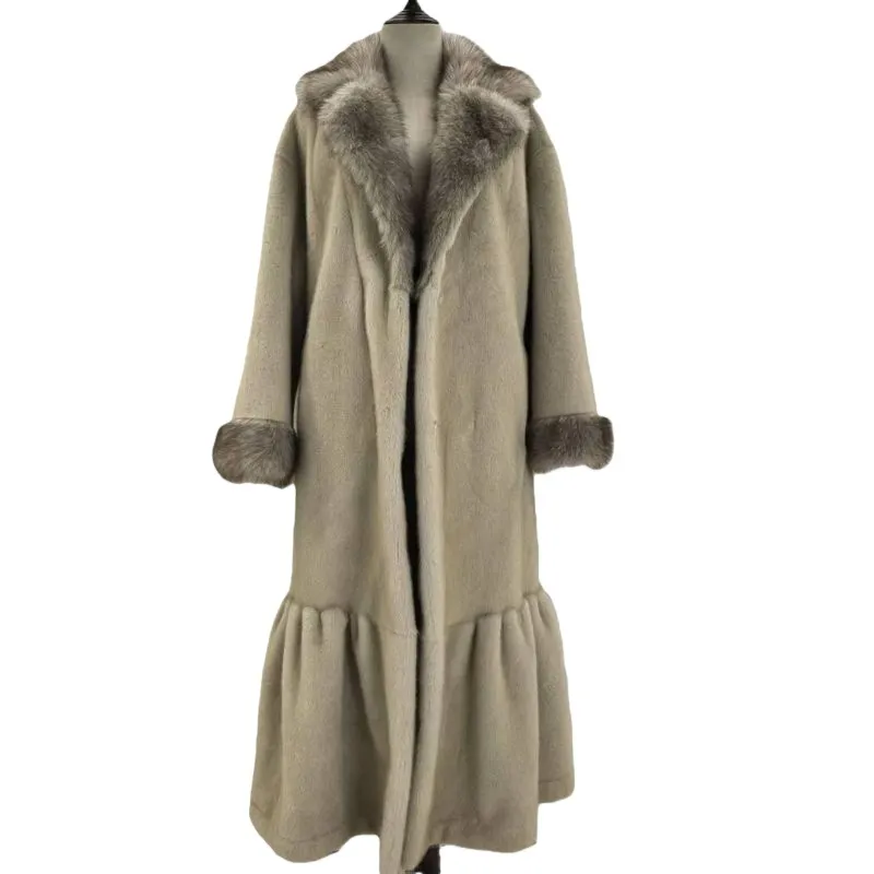 Chic Blue and Silver Fox-Simulated Women's Outerwear Jacket