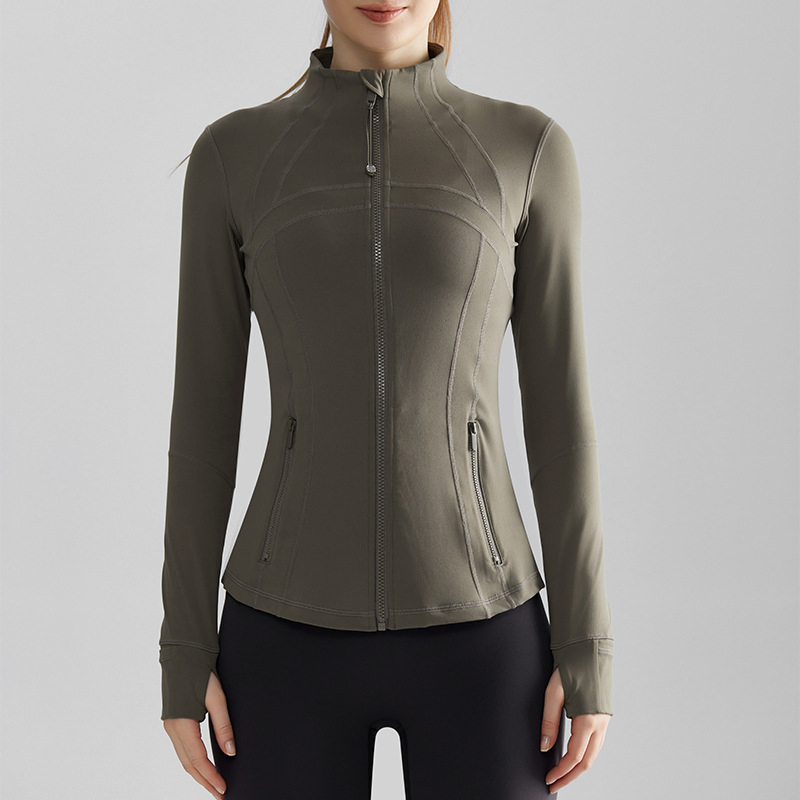 Women's Fashion Fitness Running Jacket - Stand-up Collar, Windproof, Zip-up, Slimming Fit with Pockets, Yoga Outerwear