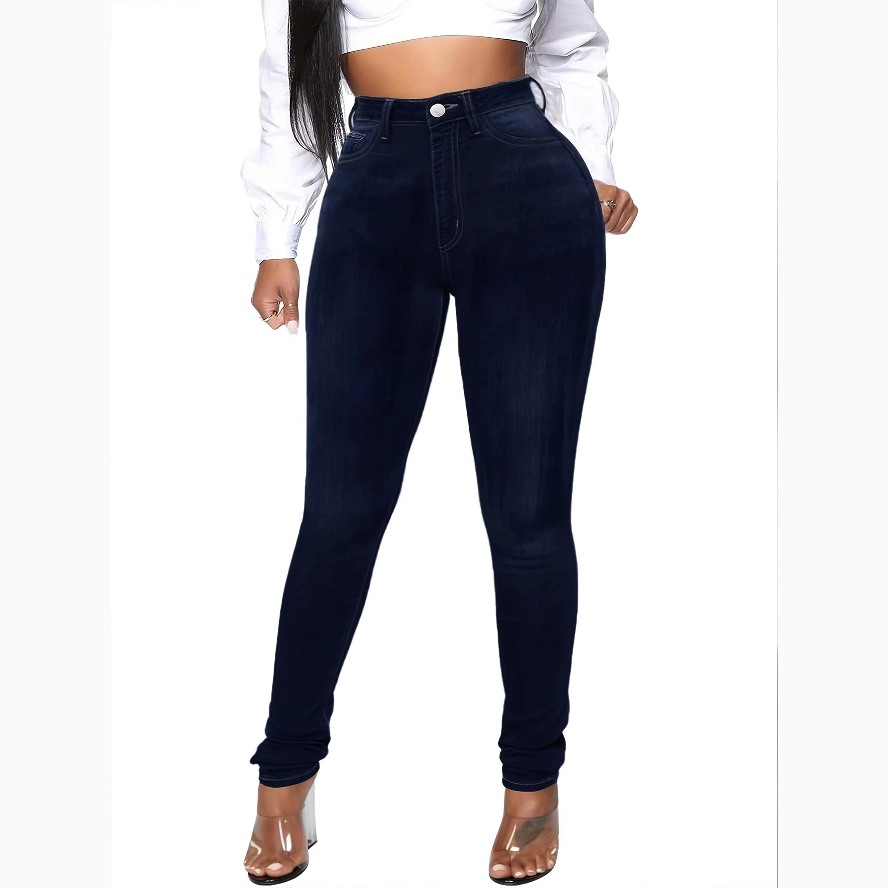 Women's Custom High Waist Elastic Stretch Skinny Jeans Solid Color Casual Pencil Pants Summer Wholesale Denim Trousers