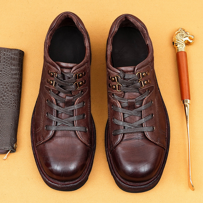 Goodyear Men's Workwear Shoes 2025 New Style Genuine Leather Handcrafted Retro Business Casual Leather Shoes with Laceup for Men