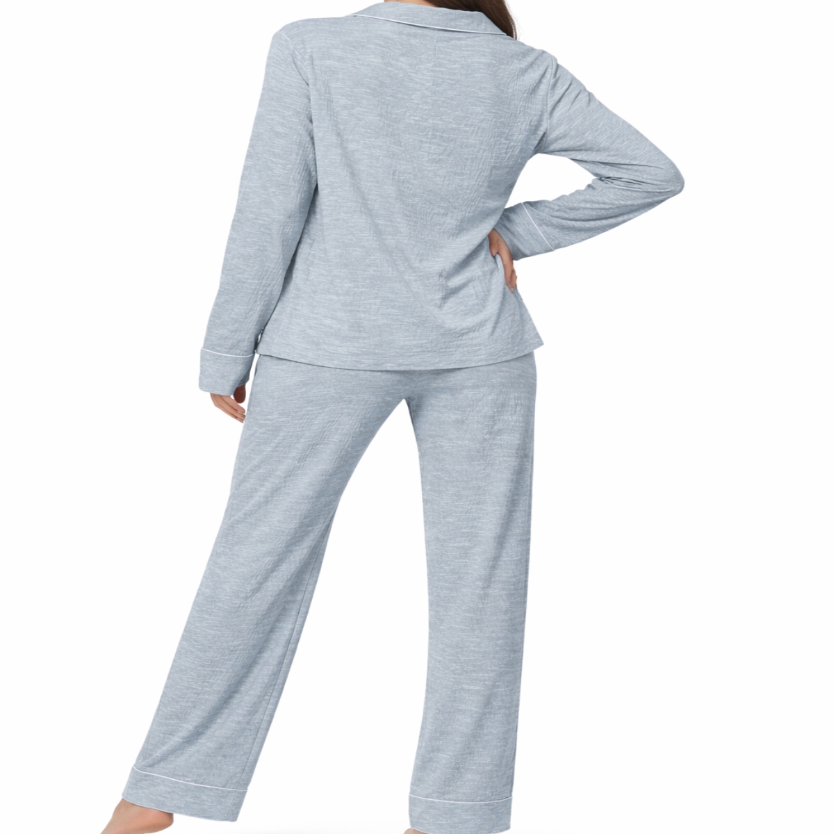 Women's Spring Autumn Summer Casual Breathable Quick Dry 100% Cotton Long Sleeve Elastic Waist Satin Pajama Set Comfortable Cozy
