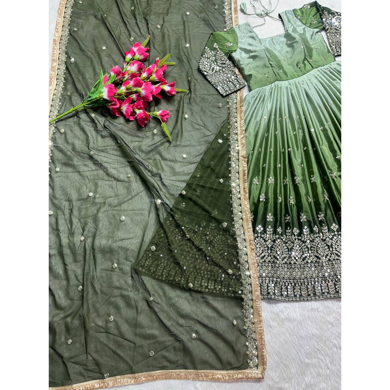 Designer Anarkali Gown with Pent and Dupatta for Parties and Evening Occasions