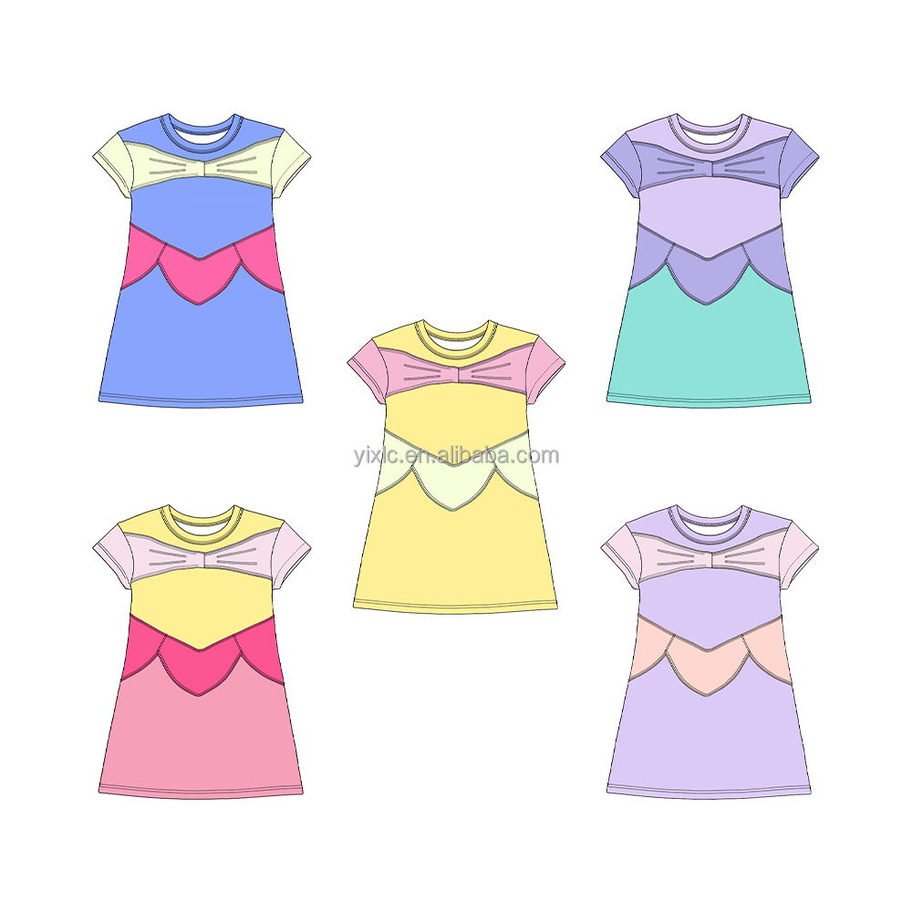 Girls Sports Yoga Dress Short Sleeve Color Block Tennis Dress Built-In Shorts Small Batch Custom Kids' Dresses