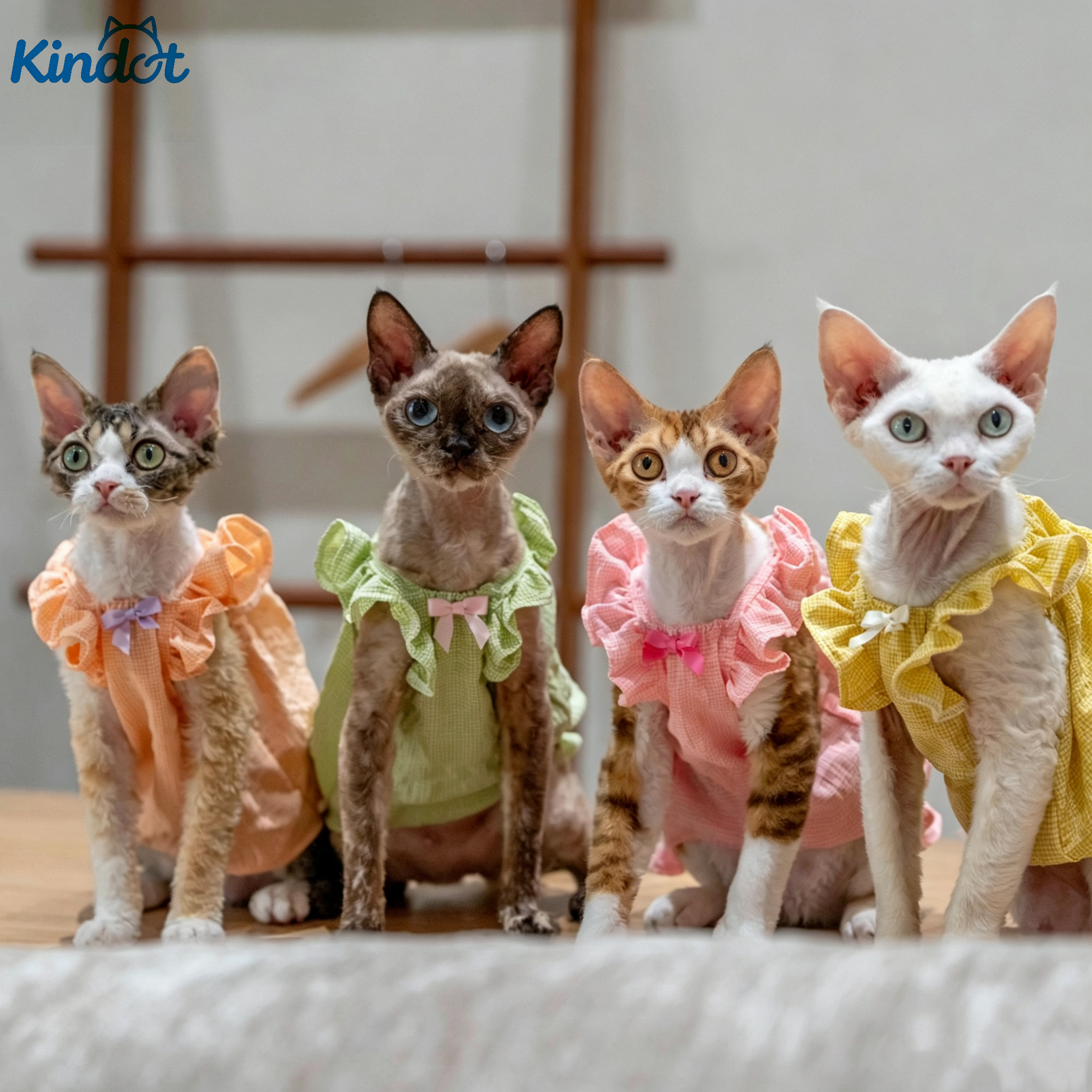 KINDOT Dopamine-inspired Crinkled Cotton Mini Dress German-style Cat Outfit Hairless Cats Wrinkle-resistant Bubble Chiffon