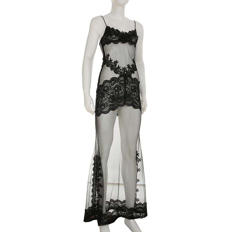 Women's Sexy Sheer Lace Cocktail Evening Dress Sleeveless Backless Floral Lace Floor Length Formal Gown