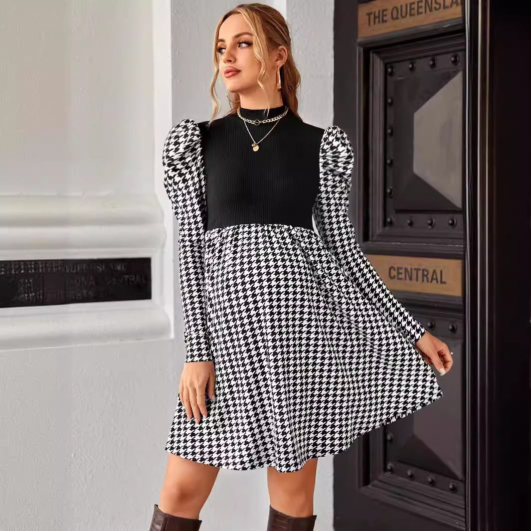 Autumn Knitted Cotton Dress for Pregnant Women Elongated Style with Ruffled Check Pattern Anti-Static Maternity Clothing