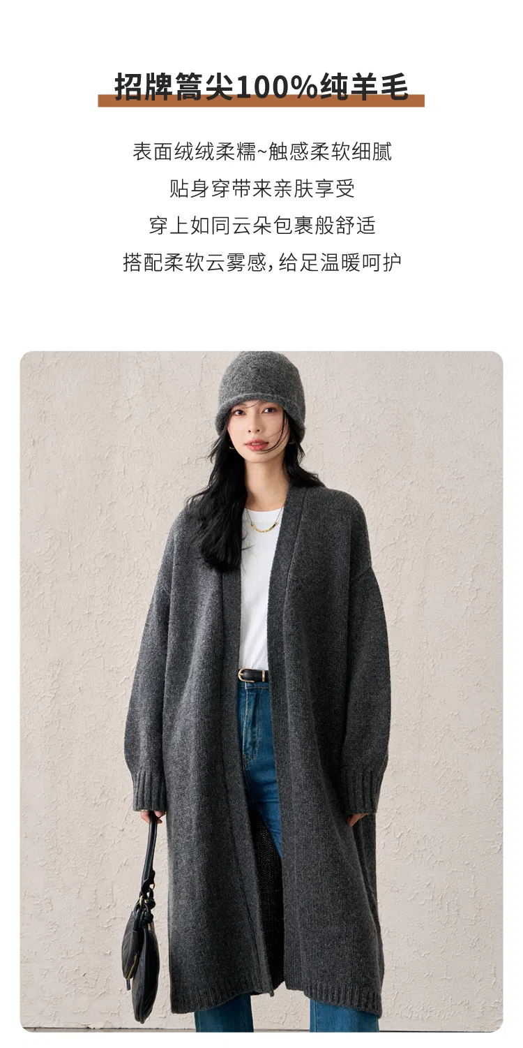 Long Style Pure Wool Knitted Outerwear details view 5