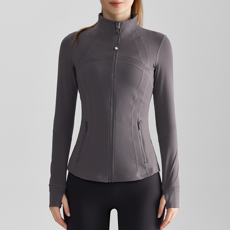 Women's Fashion Fitness Running Jacket - Stand-up Collar, Windproof, Zip-up, Slimming Fit with Pockets, Yoga Outerwear