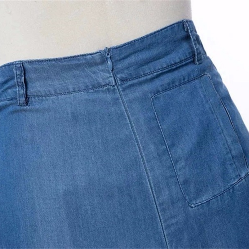 2021 European and American Fashion Plus Size Women's Latest Long A-Line Casual Denim Skirts with Pockets Natural Waist