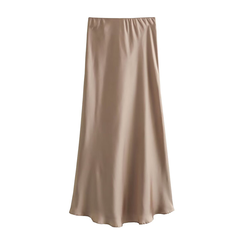 ZATRHMBM Women 2025 Autumn New Fashion Multicolor Satin Midi Skirt Vintage A-Line High-Waisted Female Skirts Mujer