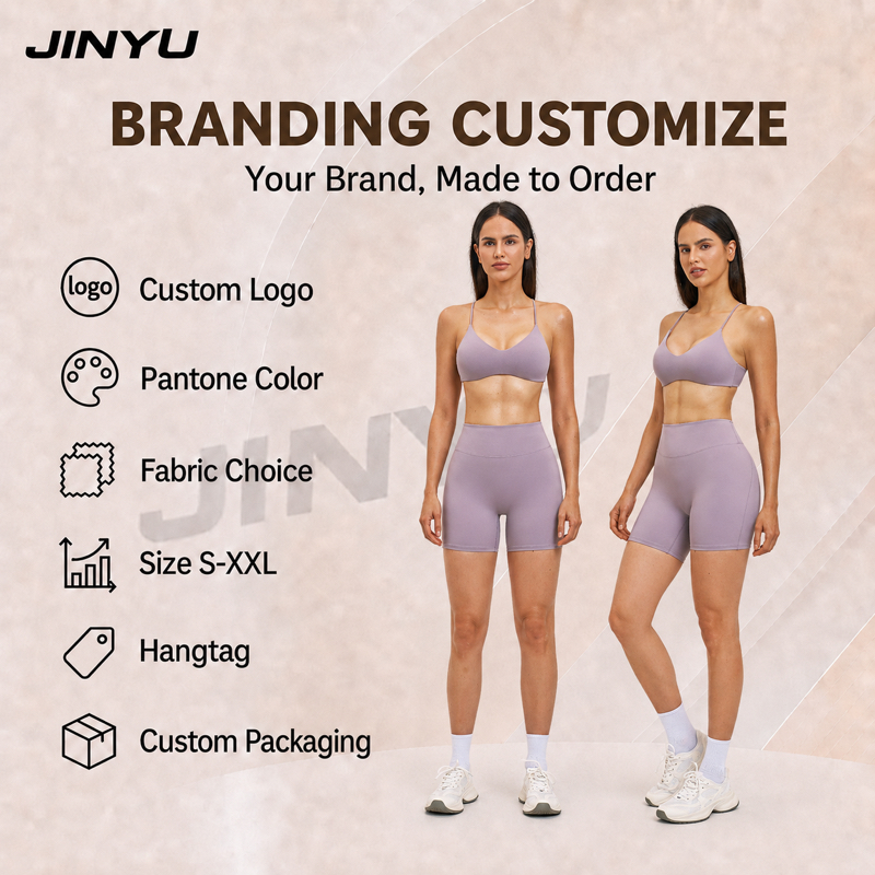 JINYU ODM/OEM Women's Gym Workout Set V-neck Supportive Sports Bra and High Waist Butt Lifting Shorts Yoga Activewear Set