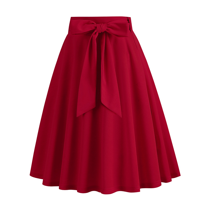 2023 New Midi Length Casual Women Skirt with Belt Solid Color Long Swing a Line Skirts Faldas