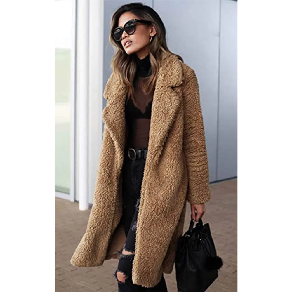 Women's Fashion Winter Coat Fuzzy Sherpa Fleece Detail 3