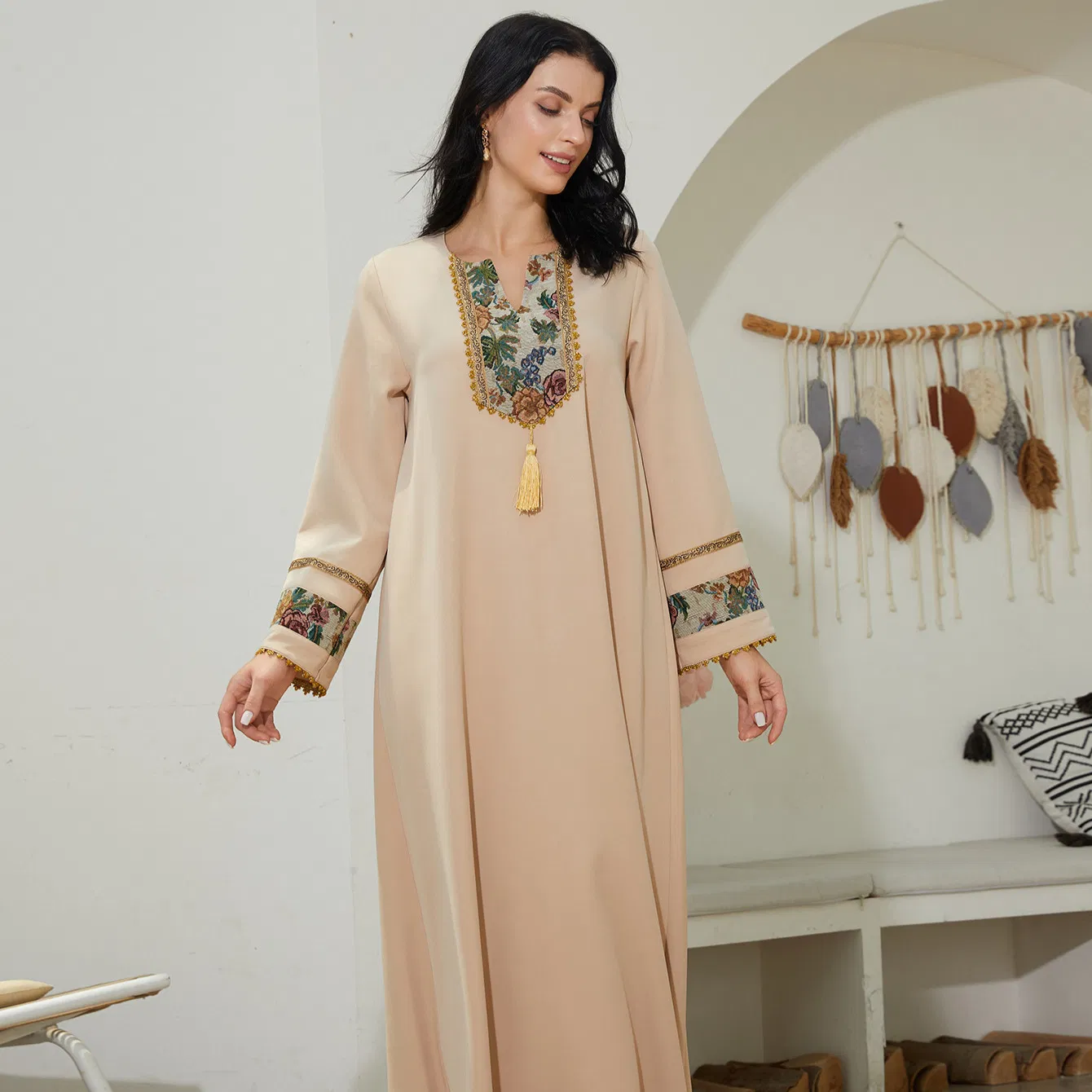 C. S. X Hot Wholesale Lace Flower Beaded Abaya for Modest Fashion