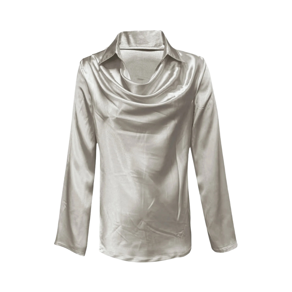 Women's Casual Long Sleeve Satin Blouse Pullover Tops Details
