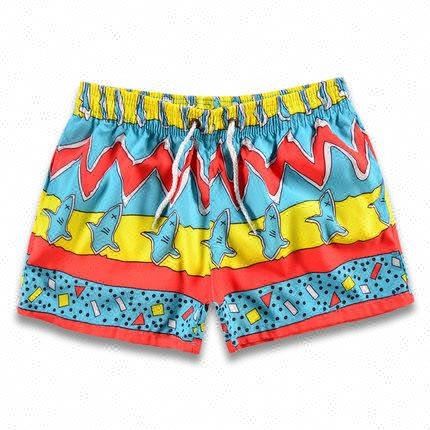 Unisex Summer Quick Dry Anti-Bacterial Beach Shorts Elastic Waist Pockets Spandex/Polyester Printed Surf Board Swimwear for