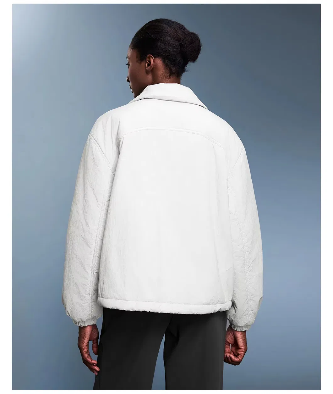 Women's Drawstring Hem Lightweight Lined Cotton-Padded Jacket Windproof Warm Loose-Fit Casual Style Outerwear with Lapel Collar