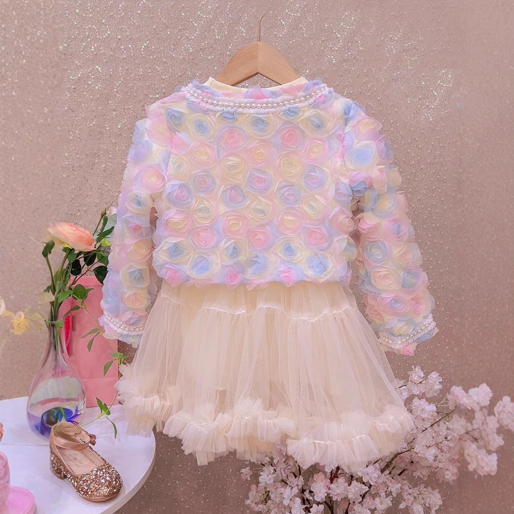Small Fragrant Wind Set Foreign Style Floral Gradient Dress Super Fairy Casual Girls Clothing for Spring Autumn Girls' Best