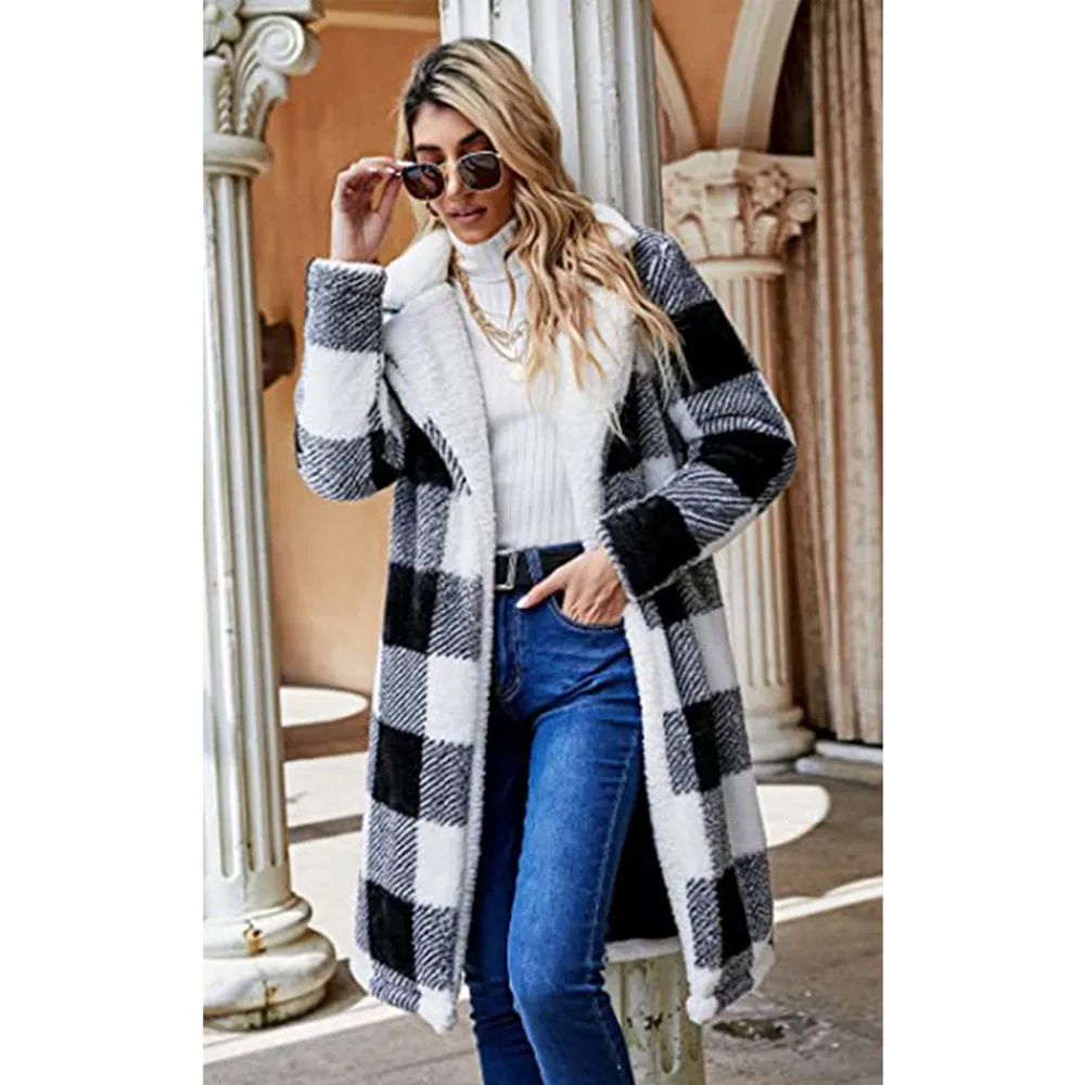 Women's Fashion Winter Coats Fuzzy Sherpa Fleece Long Hooded Jackets Button Down Faux Fur Warm Outerwear