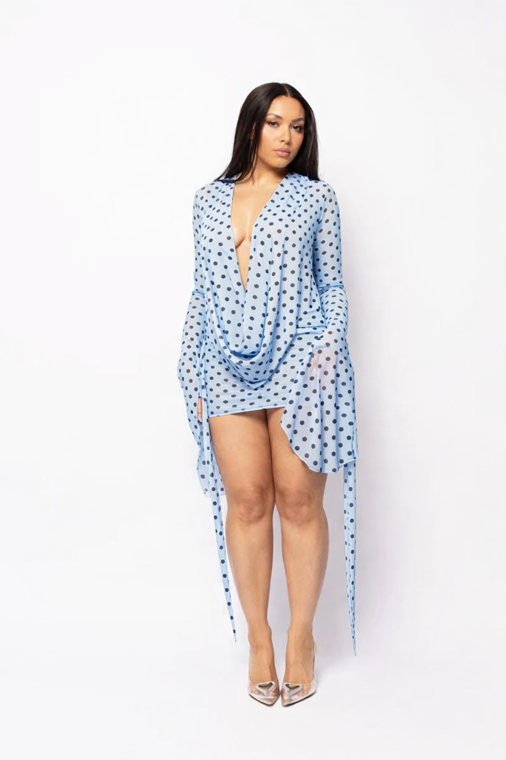 Deep V Neck New Arrivals Streetwear Breathable Eco-Friendly Summer Women's Elegant Wrap Hip Polka Dot Dress