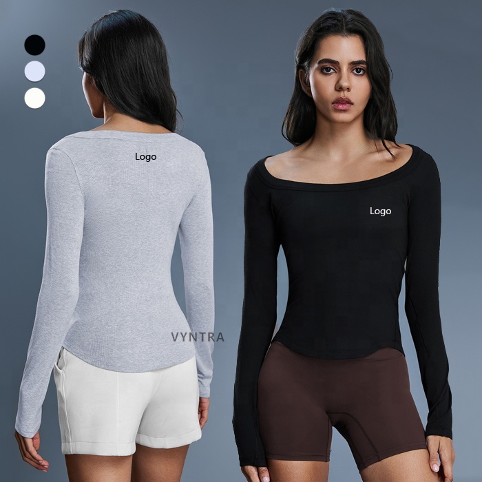 Women Modal Long Sleeves Sexy Off-The-Shoulder Slim Fitted Shirts Workout Running Tight Fitness Gym Sports T-shirt Yoga Tee Tops