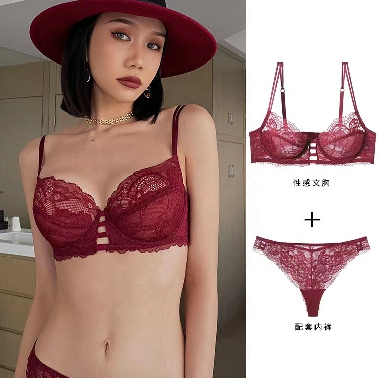New Womens Underwear Push-up Bra Sexy Ultra-thin Breathable Lace Bra With Thong Bra Set