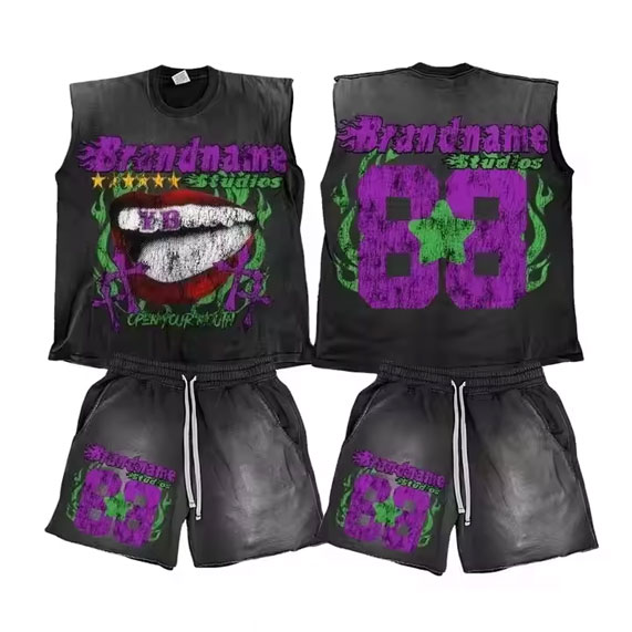 Premium Quality Men Summer 2-Piece Short Set Custom Heat-Transfer Printed Logo 100% Cotton Breathable Eco-Friendly Quick Dry