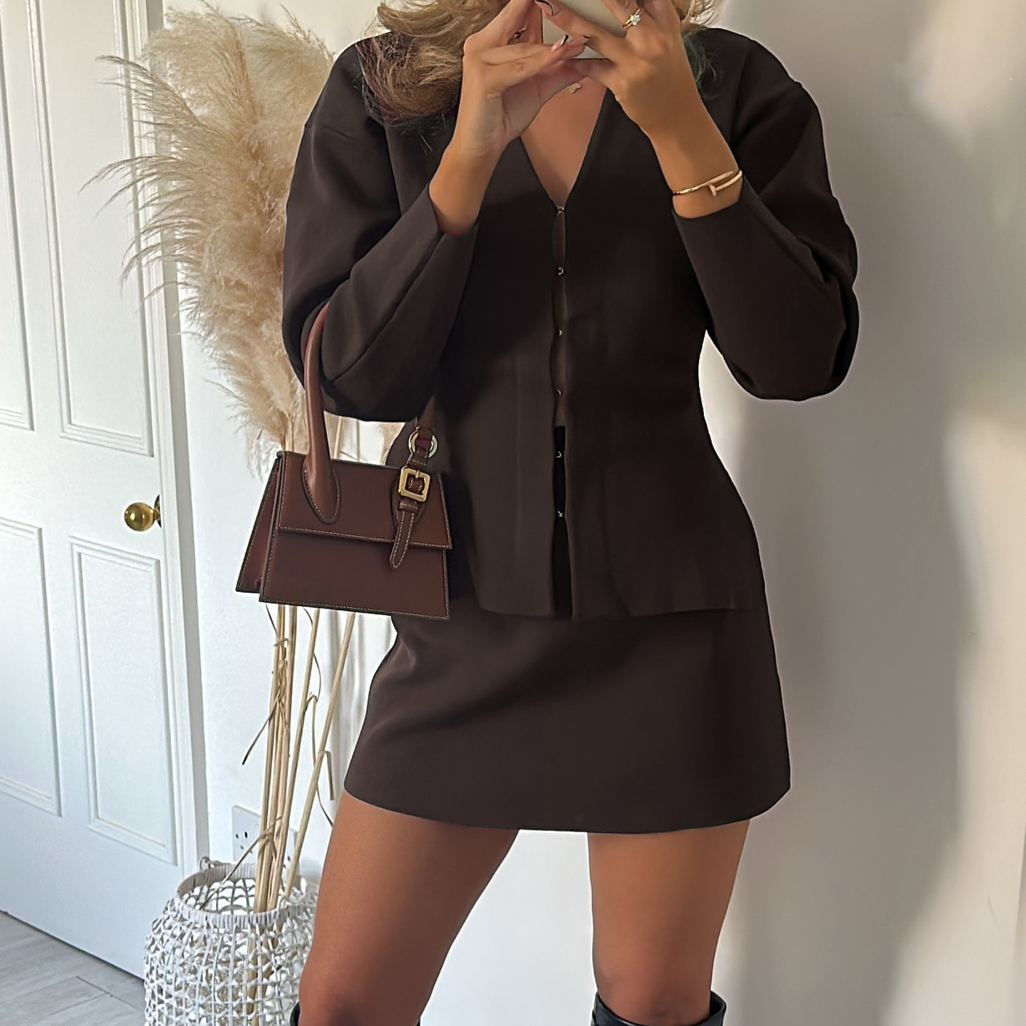 Women's Knit Two Piece Set Long Sleeve Cardigan + Low Waist Mini Skirt Office Workwear Casual Business Suit
