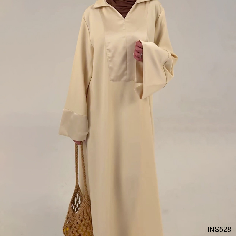 Elegant Women's Solid Color Abaya with Polo Collar for Modest Fashion