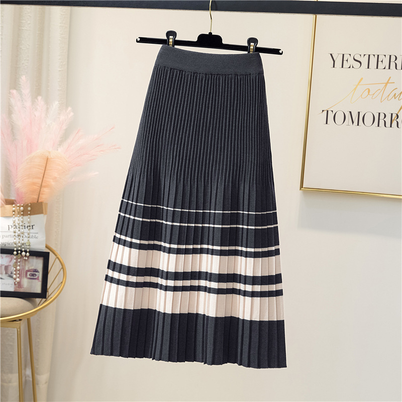 New Arrival 2021 Wholesale High Waist Pleated Sweater Long Skirt for Winter