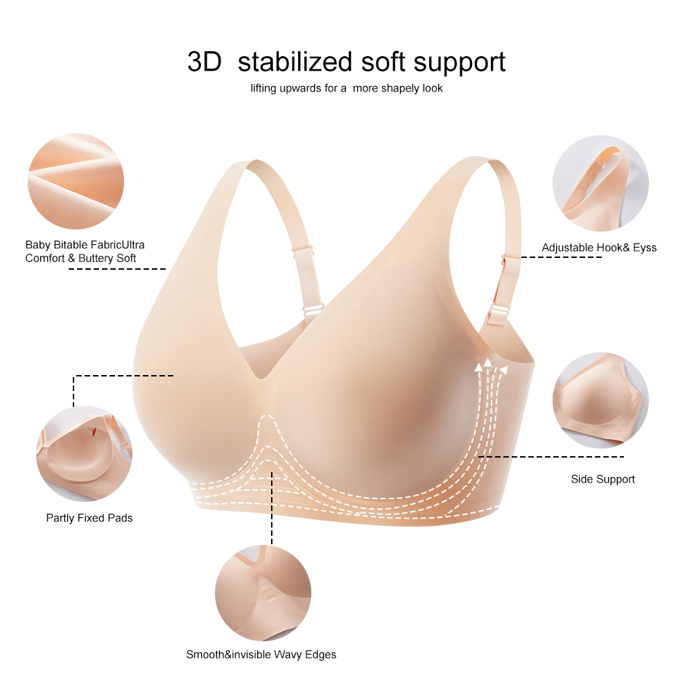 Plus Size Women's Thin Cup Seamless Breathable Jelly Halter Bra Push-Up Full Coverage Wire Free Sport Lingerie