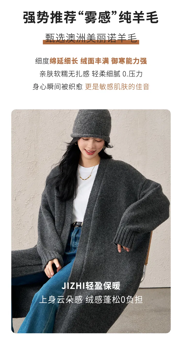 Long Style Pure Wool Knitted Outerwear details view 3