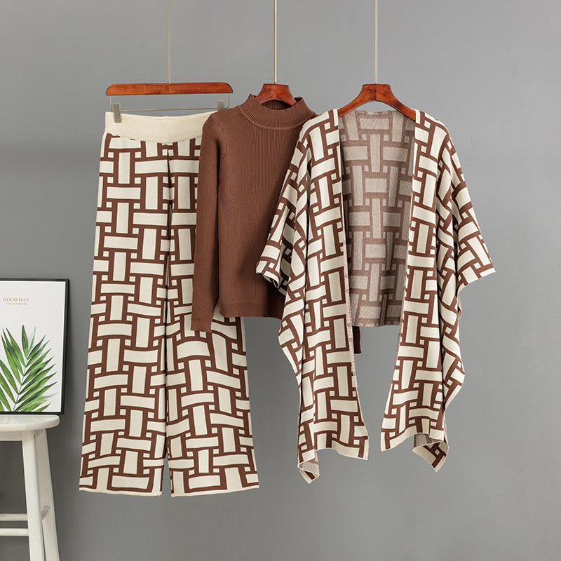 Custom 2 Piece Set Women Knit Pullover Cardigan Shawl Sweater Long Loose Pant Clothing Manufacturer