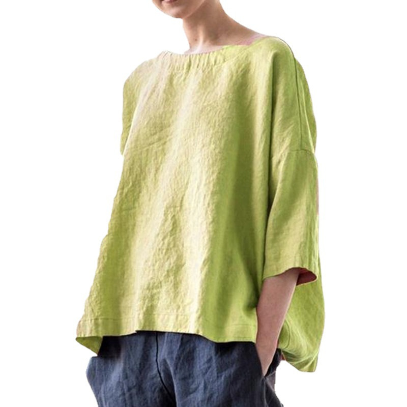 OEM/ODM Women's Polyester Cotton Regular Top Plain Dyed Solid Vintage Casual Woven Versatile Artistic Retro Blouse
