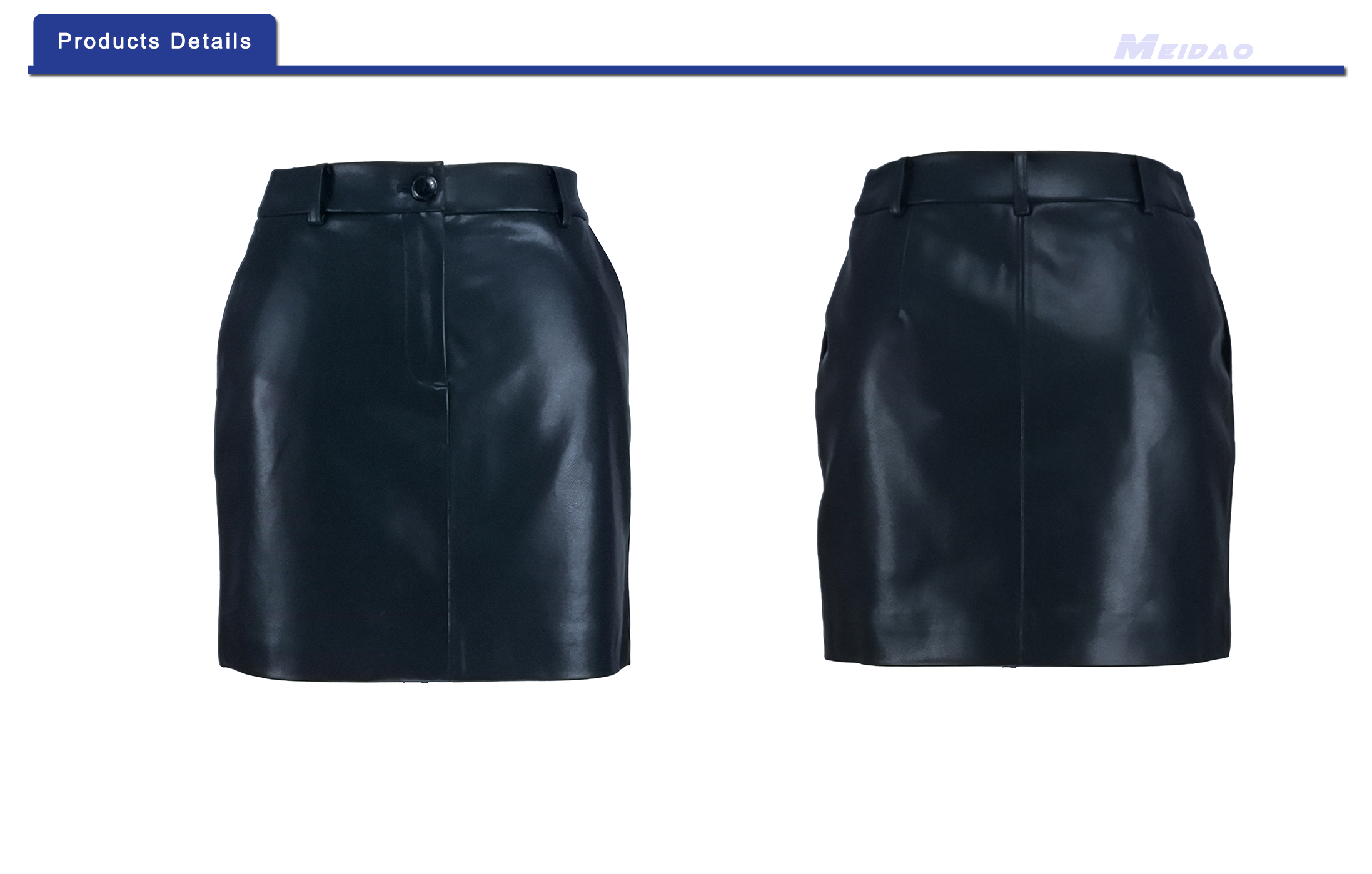 MEIDAO-040434 Women Petite Black Faux Leather Midi Skirt
