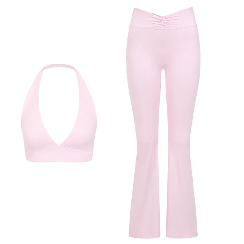 Under Lulu Custom Women Yoga Outfit Breathable Lightweight Strappy Halter Fitness Flared Pants Sportswear Yoga Set