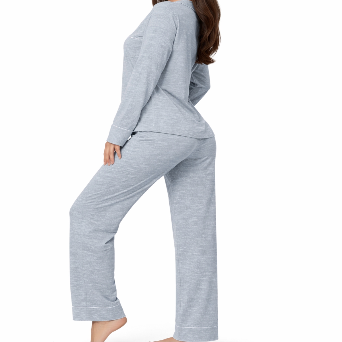 Women's Spring Autumn Summer Casual Breathable Quick Dry 100% Cotton Long Sleeve Elastic Waist Satin Pajama Set Comfortable Cozy