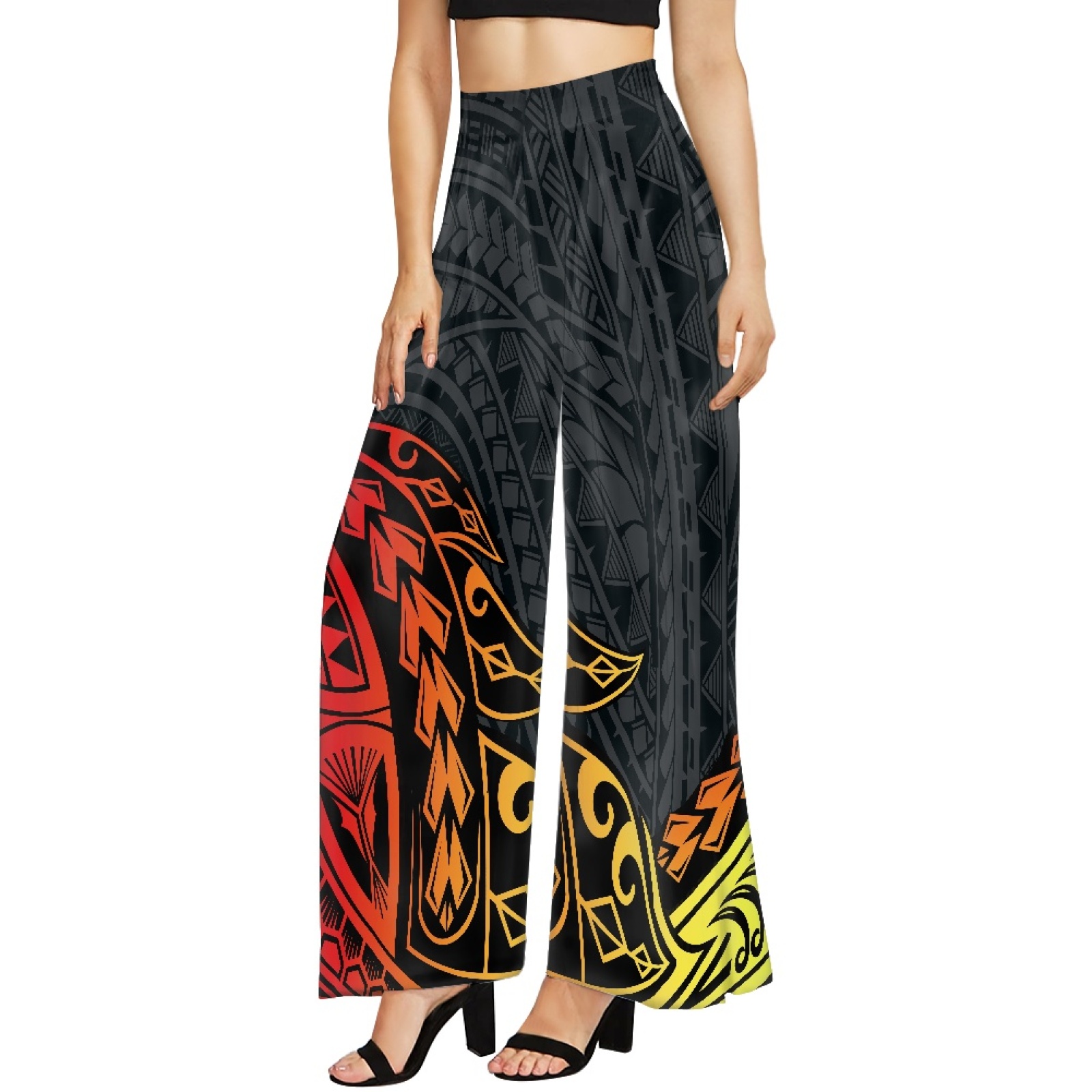 Women's Fall Summer Fashion Baggy Palazzo Pants Custom Pattern Print Polynesian Hawaiian Wide Leg Oversized Trousers Chiffon