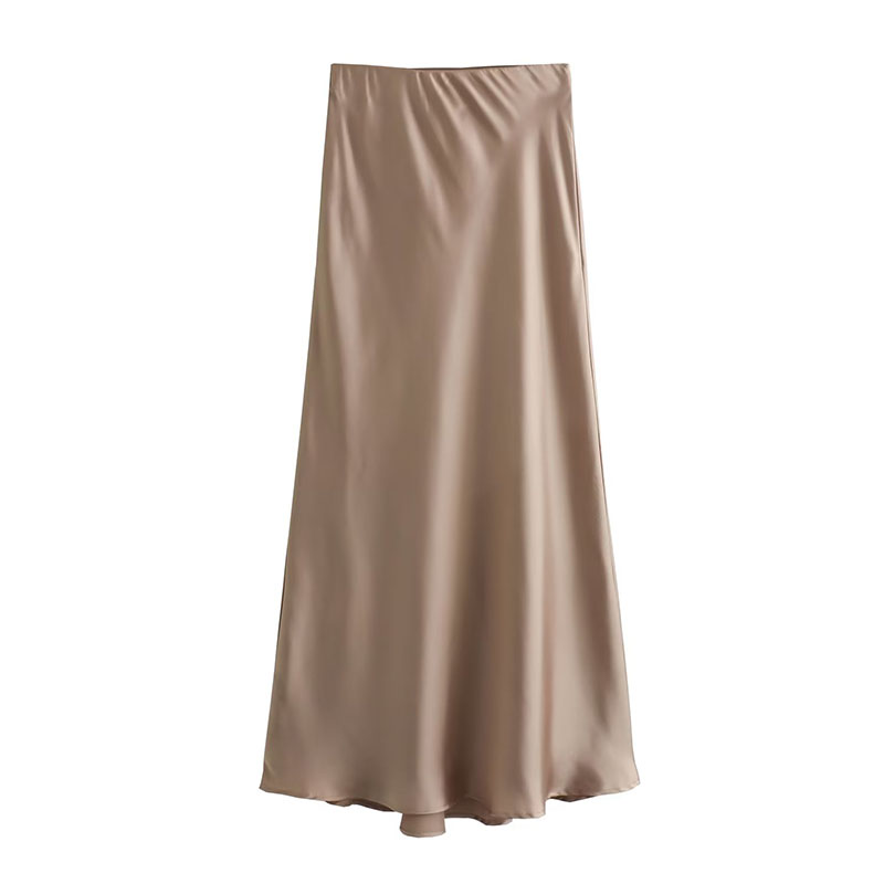 ZATRHMBM Women 2025 Autumn New Fashion Multicolor Satin Midi Skirt Vintage A-Line High-Waisted Female Skirts Mujer