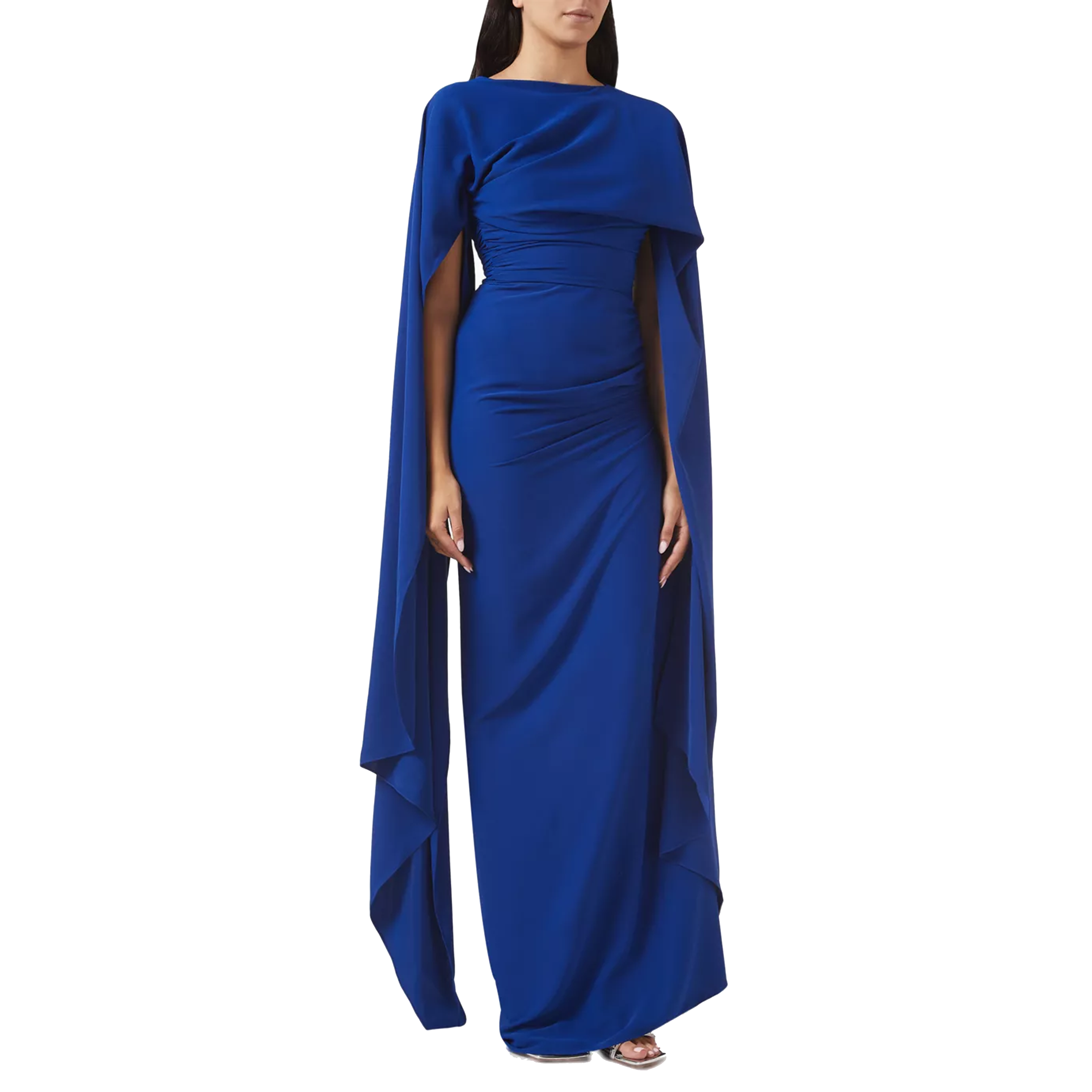 Elegant Cape - Sleeve Maxi Dress Women's Formal Evening Party Long Gown With Draped Design