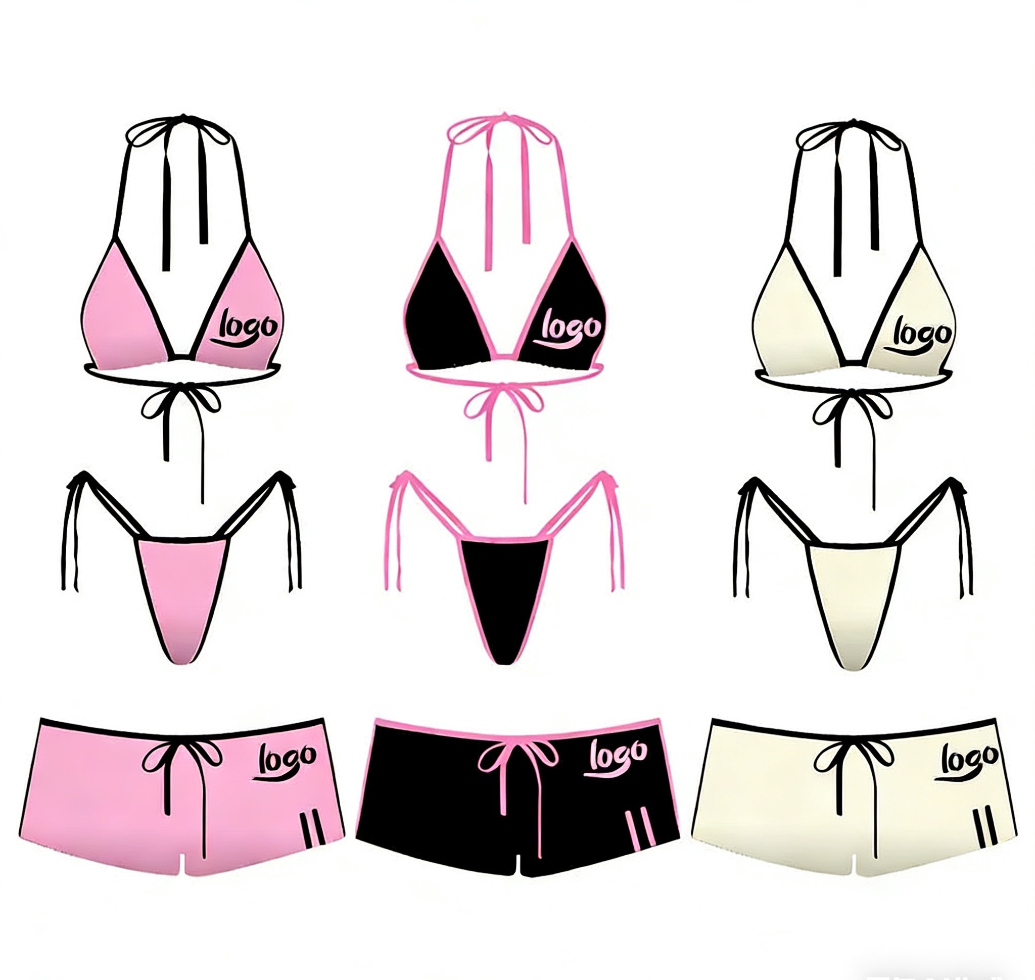 Sports Style Solid Tank Women's Eco Friendly Bikini with Front Logo Custom Logo Bikini Shorts 3 Piece Set