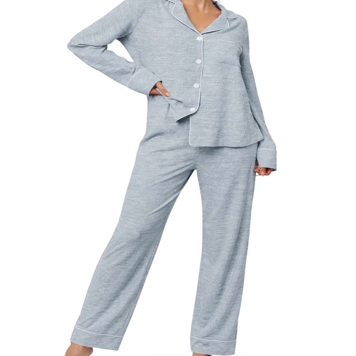 Women's Spring Autumn Summer Casual Breathable Quick Dry 100% Cotton Long Sleeve Elastic Waist Satin Pajama Set Comfortable Cozy
