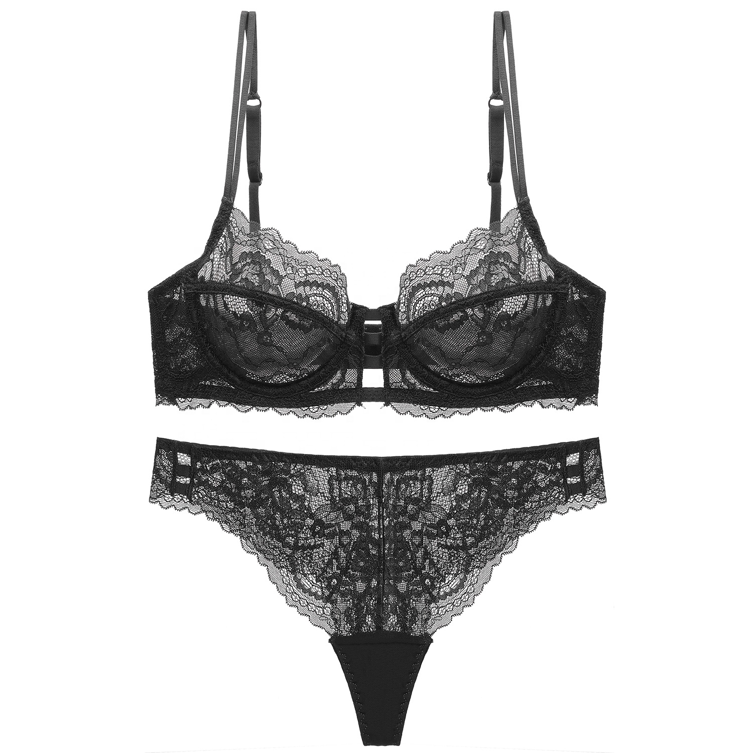 New Womens Underwear Push-up Bra Sexy Ultra-thin Breathable Lace Bra With Thong Bra Set