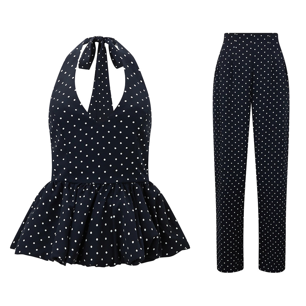 Cross-border Loose Polka Dot Print Sexy Club Pants Set European American 2026 Spring-summer Hot Girl Style Halter Neck Top +