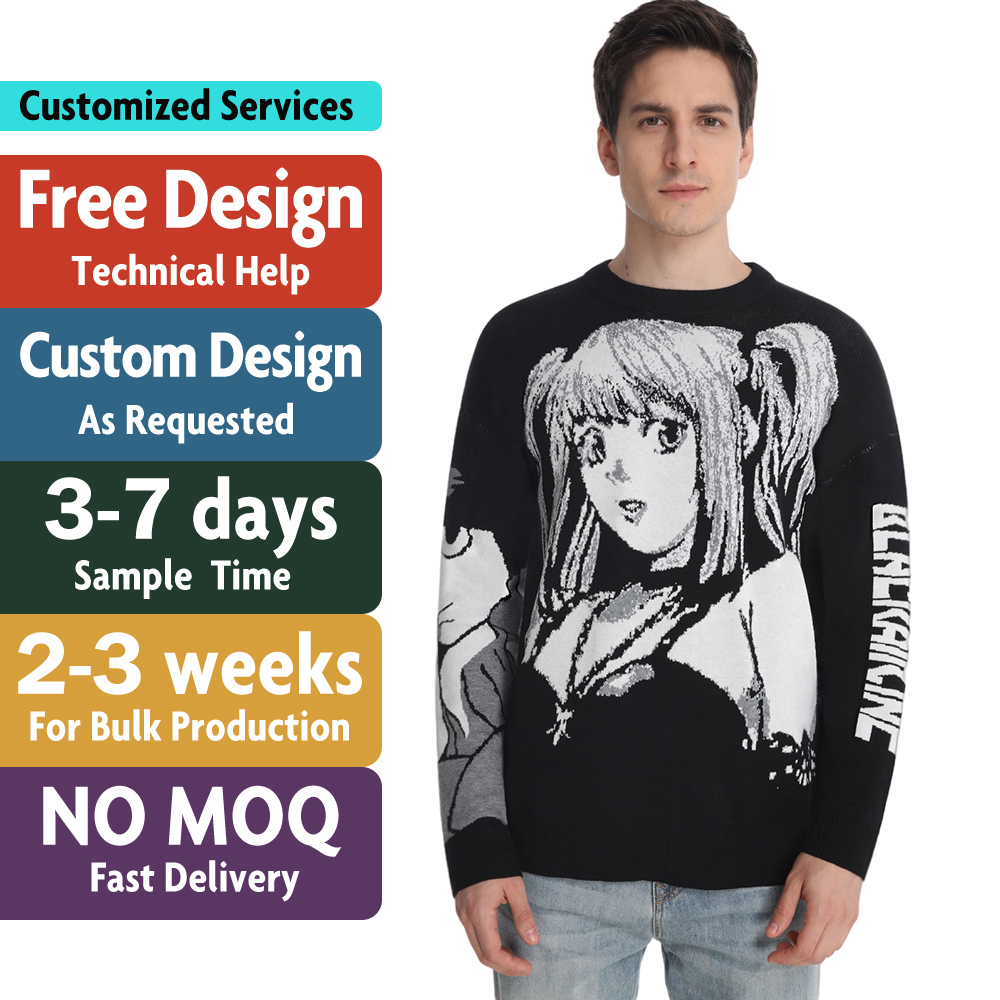 Custom LOGO Men Sweater Pullover Jacquard Pattern Knitwear Winter Crewneck Knitted Jumper Cotton Designer Custom Knit Sweater